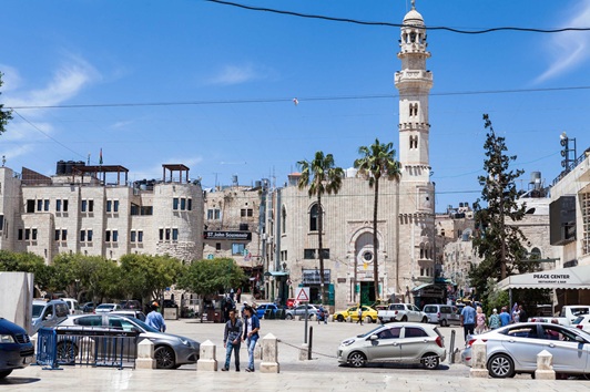 Außenansicht der Geburtskirche in Bethelehem in Israel - Palästina. Die Kirche von der heiligen Helana an der Stelle errichtet, wo Jesus geboren sein soll. 
